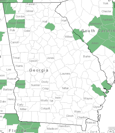 The Georgia range of Ampelopsis cordata